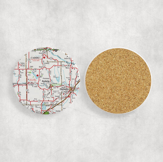 Anadarko Oklahoma Map Coasters | Set of 4 Vintage Anadarko Oklahoma Drink Coasters | Travel-Inspired Home Decor