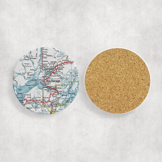 Anchorage Alaska Map Coasters | Set of 4 Vintage Anchorage Alaska Drink Coasters | Travel-Inspired Home Decor