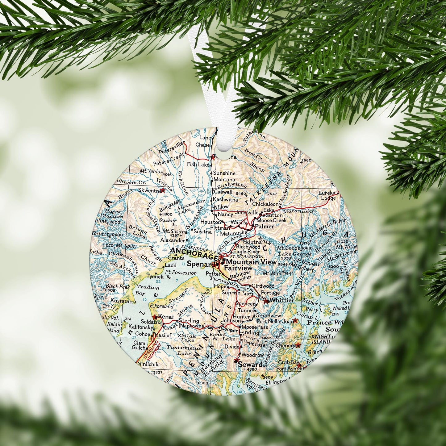 Anchorage Alaska Vintage Map Ornament