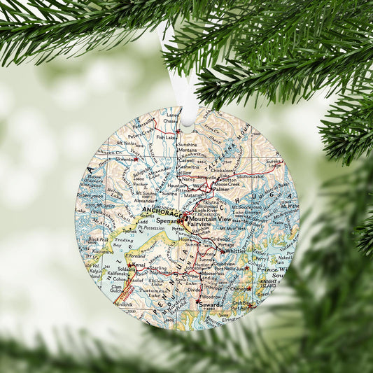 Anchorage Alaska Vintage Map Ornament