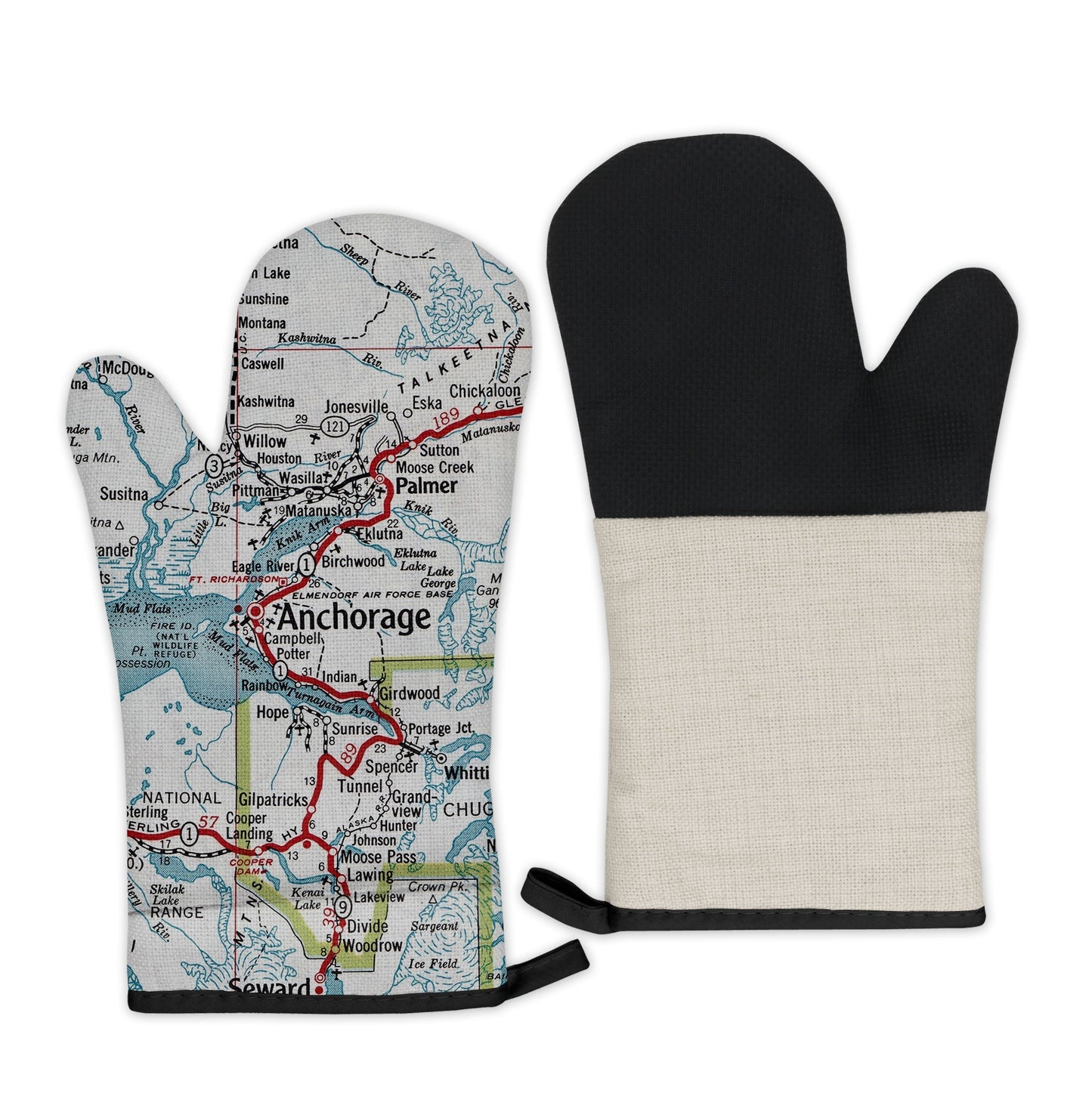Anchorage, Alaska Map Oven Mitt | Vintage-Inspired Kitchen Gift