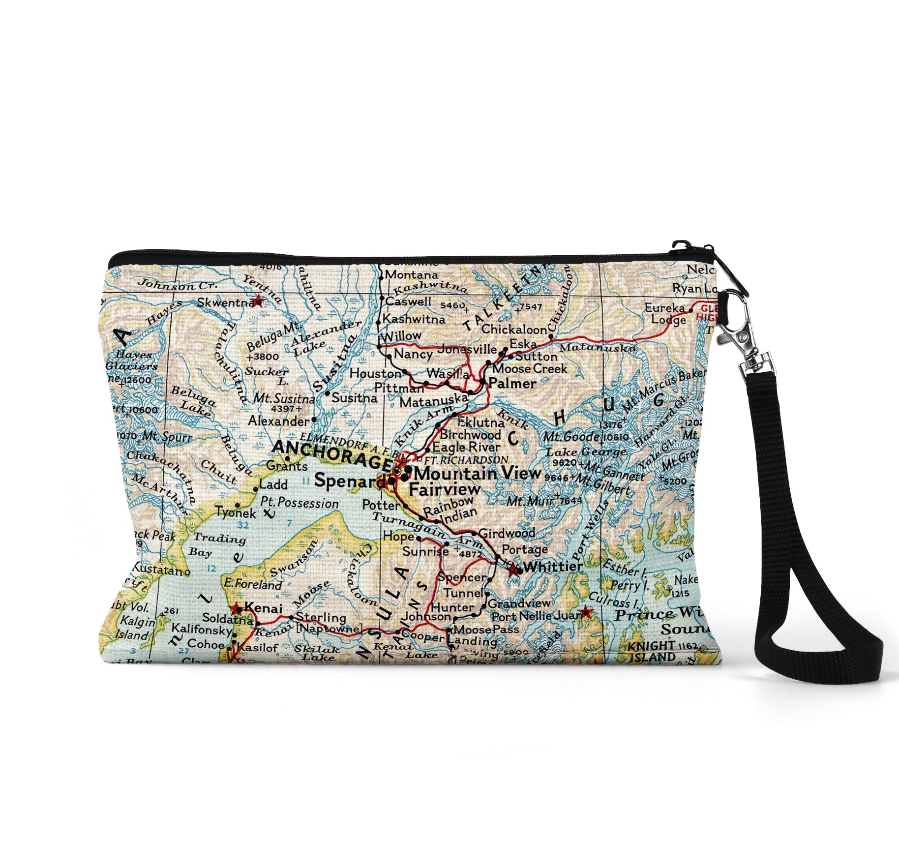 Anchorage Alaska map wristlet travel pouch