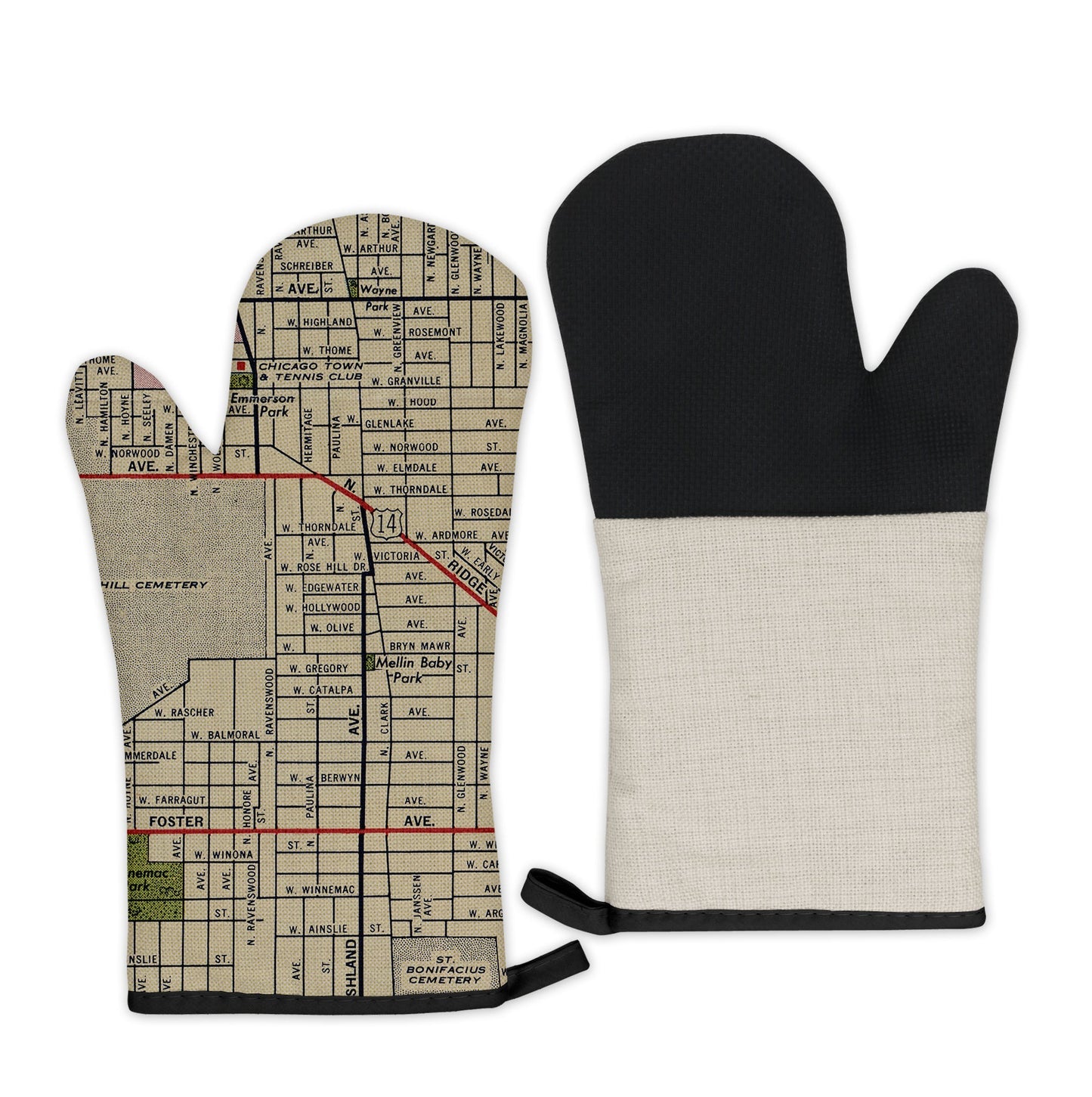Andersonville Chicago Map Oven Mitt | Vintage-Inspired Kitchen Gift
