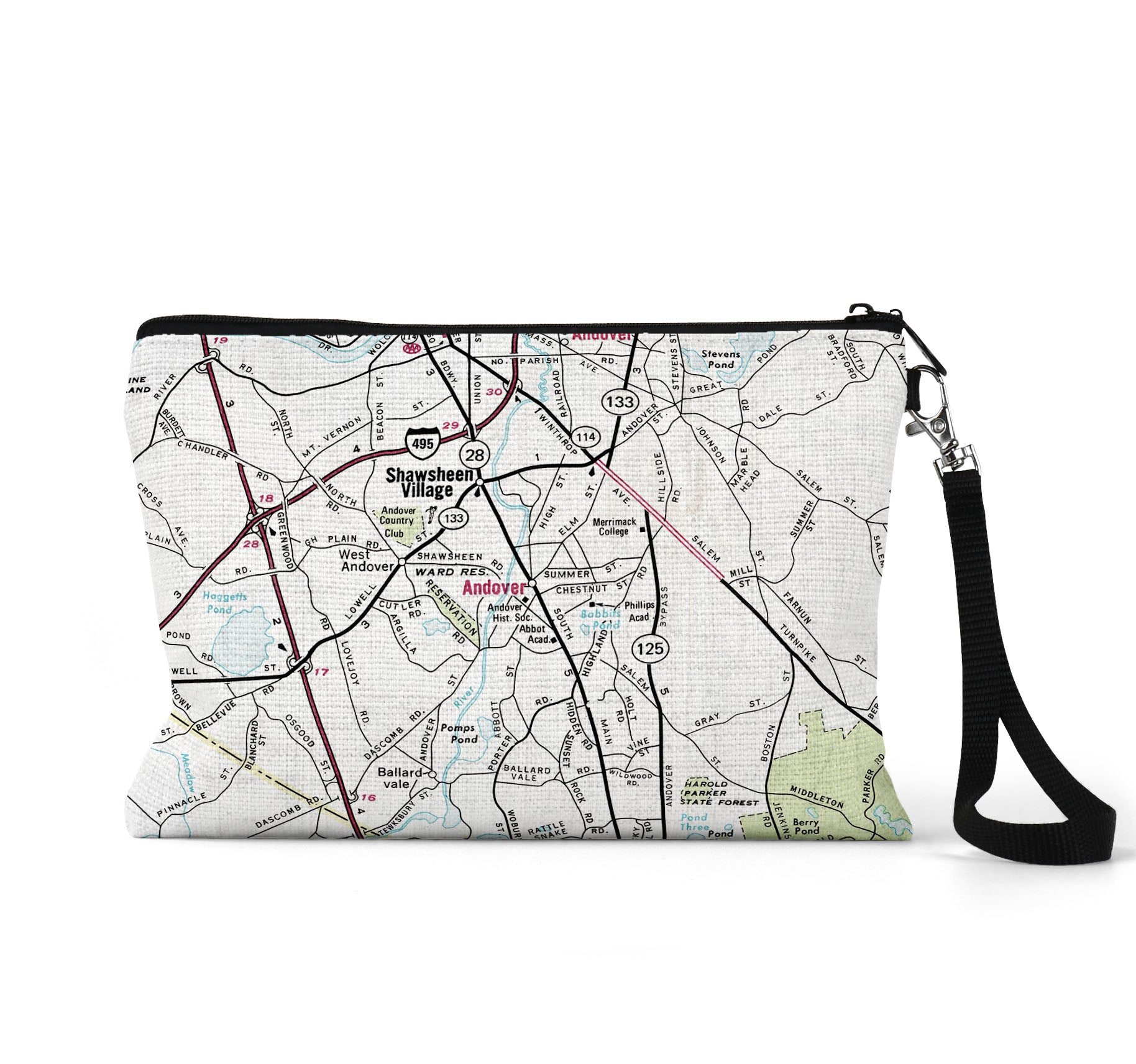 Andover Massachusetts map wristlet travel pouch