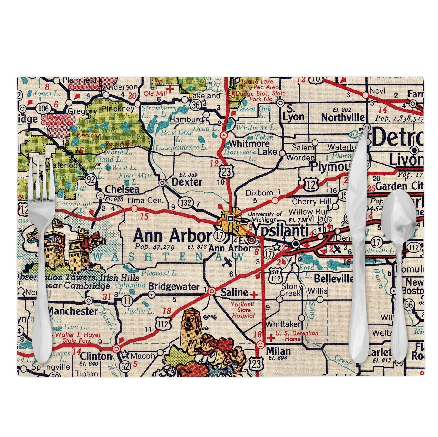 Ann Arbor Michigan Vintage Map Placemats Set of 4