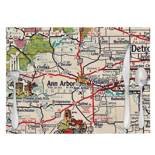 Ann Arbor Michigan Vintage Map Placemats Set of 4