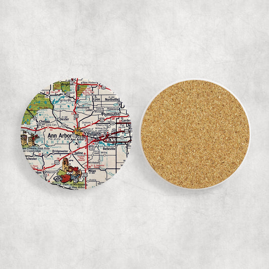 Ann Arbor Michigan Map Coasters | Set of 4 Vintage Ann Arbor Michigan Drink Coasters | Travel-Inspired Home Decor