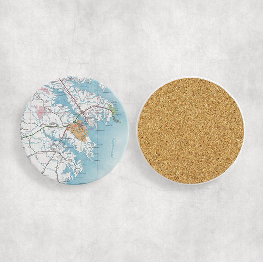 Annapolis Maryland Map Coasters | Set of 4 Vintage Annapolis Maryland Drink Coasters | Travel-Inspired Home Decor