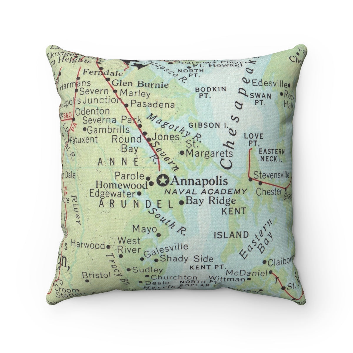 Annapolis Maryland vintage map throw pillow front view