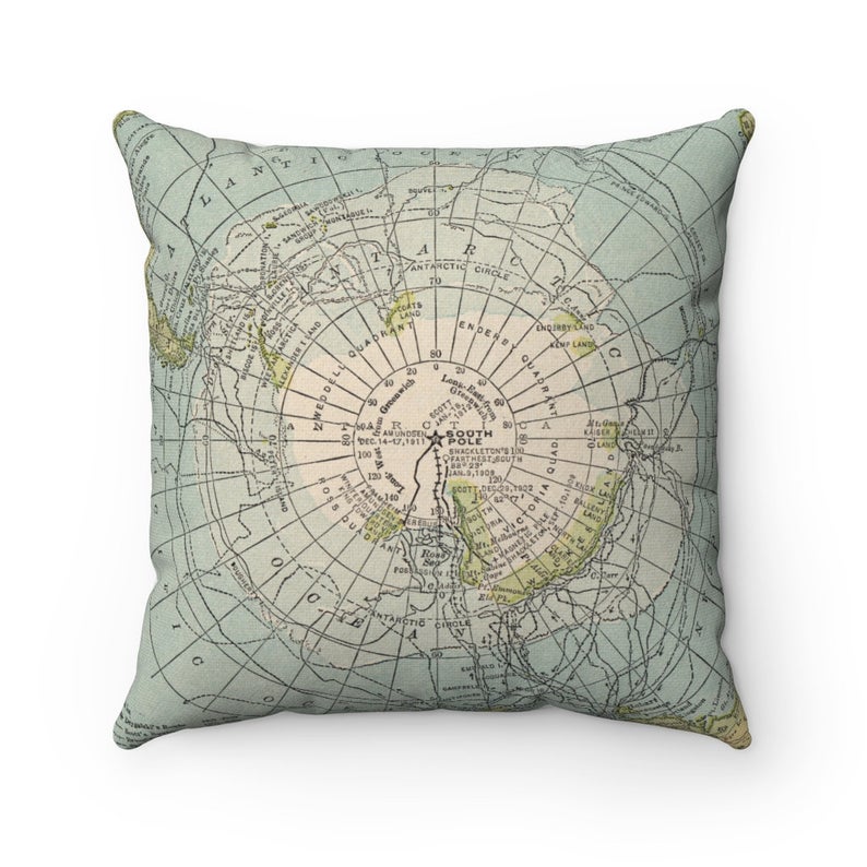 Antarctica vintage map throw pillow front view