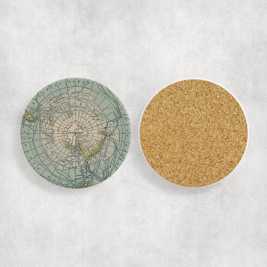 Antarctica Map Coasters | Set of 4 Vintage Antarctica Drink Coasters | Travel-Inspired Home Decor