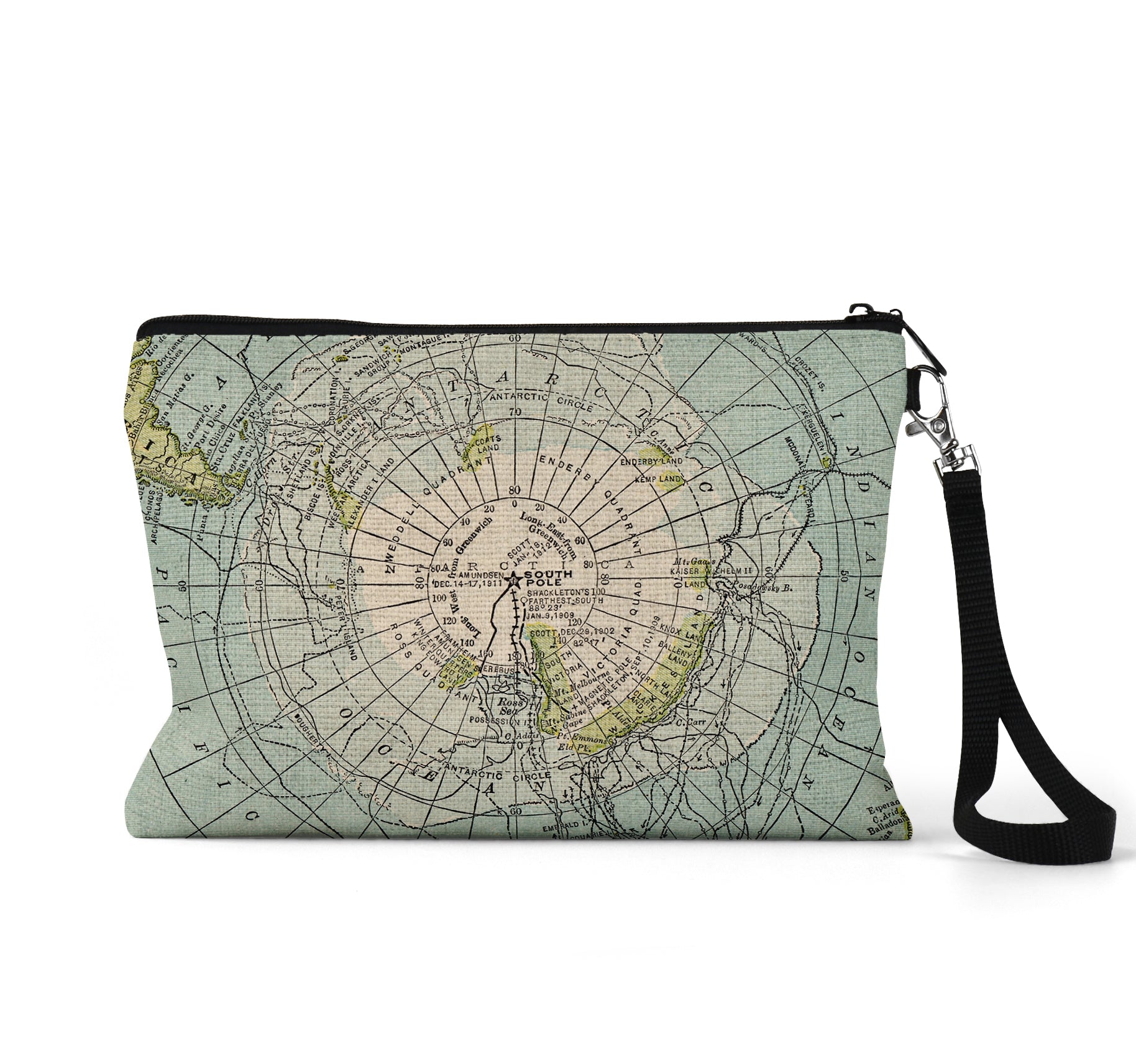 Antarctica map wristlet travel pouch