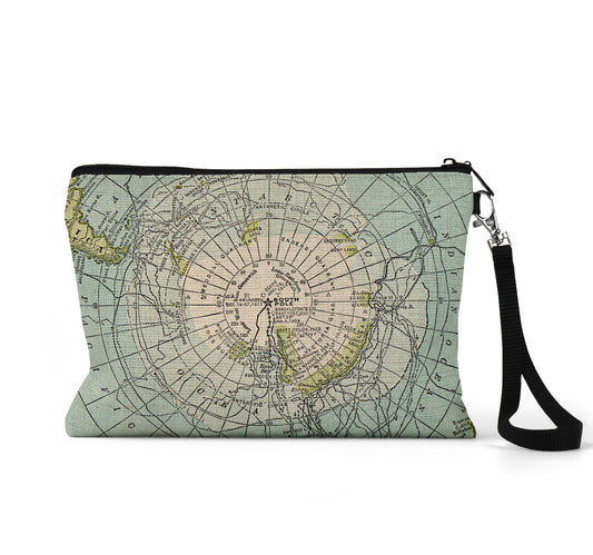 Antarctica map wristlet travel pouch