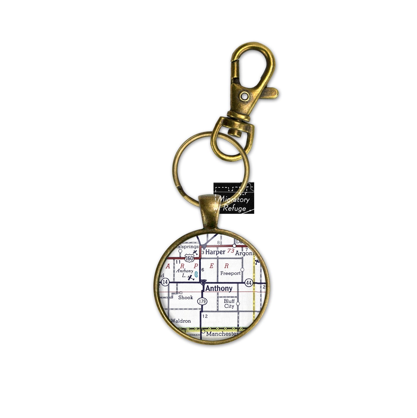 Anthony Kansas Vintage Map Keychain
