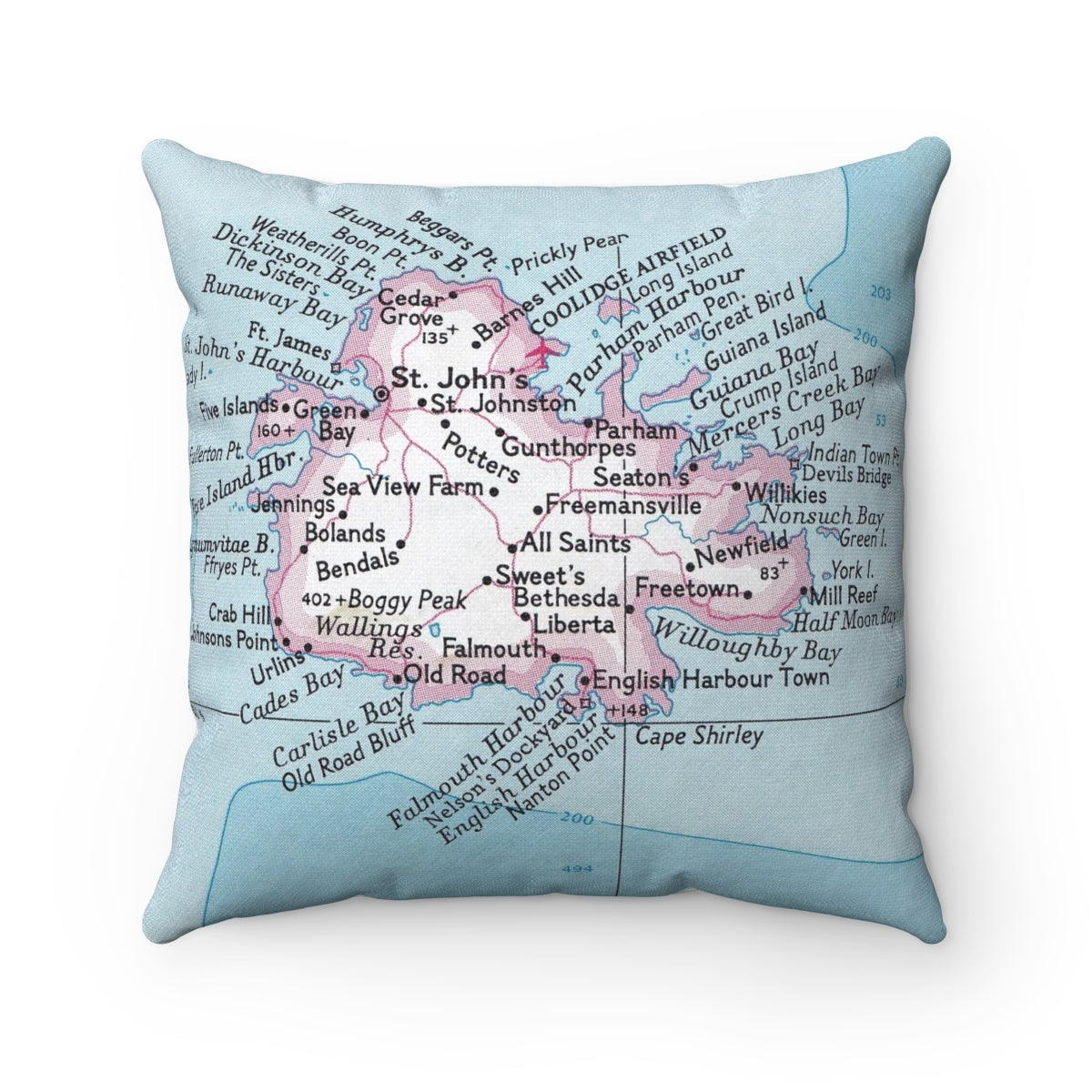 Antigua vintage map throw pillow front view