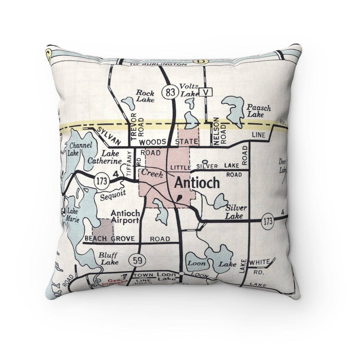 Antioch Illinois vintage map throw pillow front view