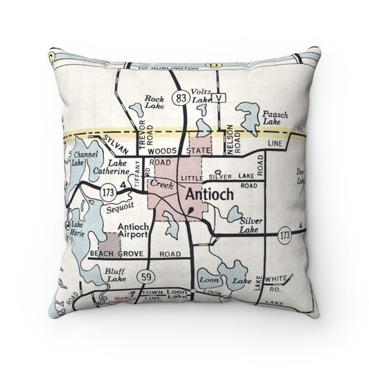 Antioch Illinois vintage map throw pillow front view