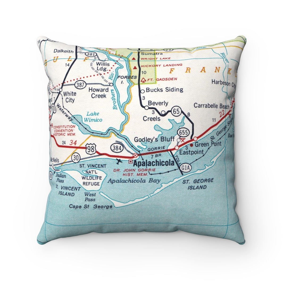 Apalachicola Florida Vintage Map Throw Pillow