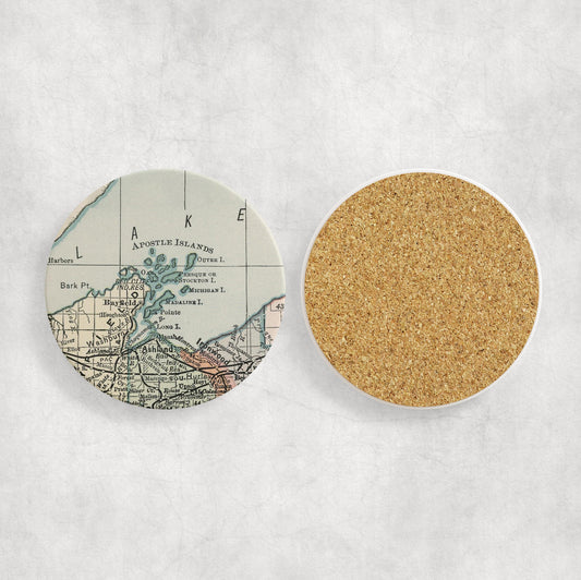 Apostle Islands Wisconsin Map Coasters | Set of 4 Vintage Apostle Islands Wisconsin Drink Coasters | Travel-Inspired Home Decor