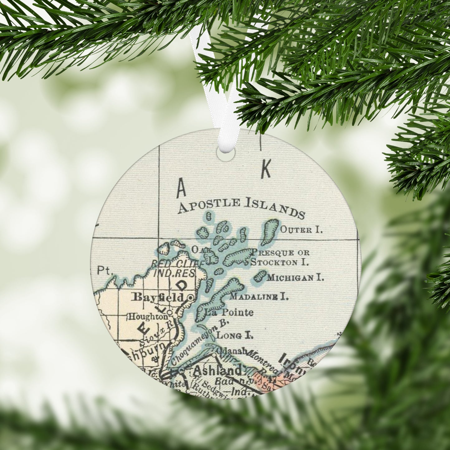 Apostle Islands Wisconsin Vintage Map Ornament