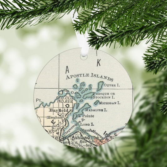 Apostle Islands Wisconsin Vintage Map Ornament