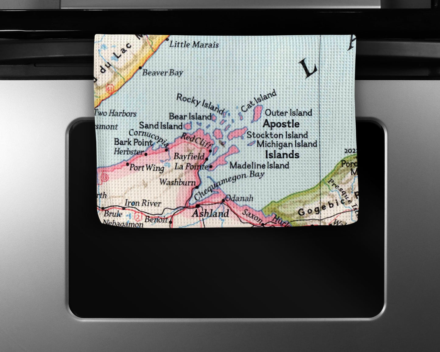 Apostle Islands Wisconsin Map Tea Towel | Waffle-Weave Kitchen Towel Gift
