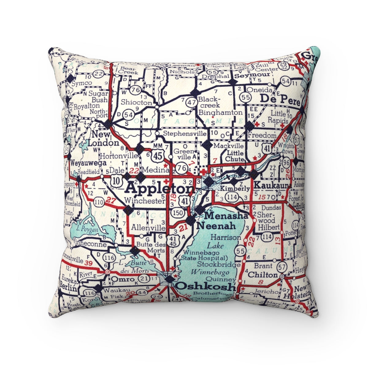Appleton Wisconsin vintage map throw pillow front view