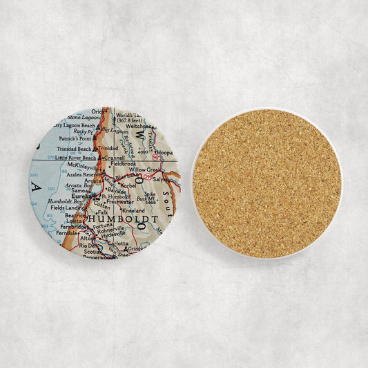 Arcata California Map Coasters | Set of 4 Vintage Arcata California Drink Coasters | Travel-Inspired Home Decor