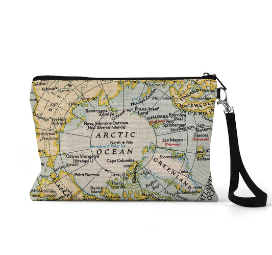 North Pole map wristlet travel pouch