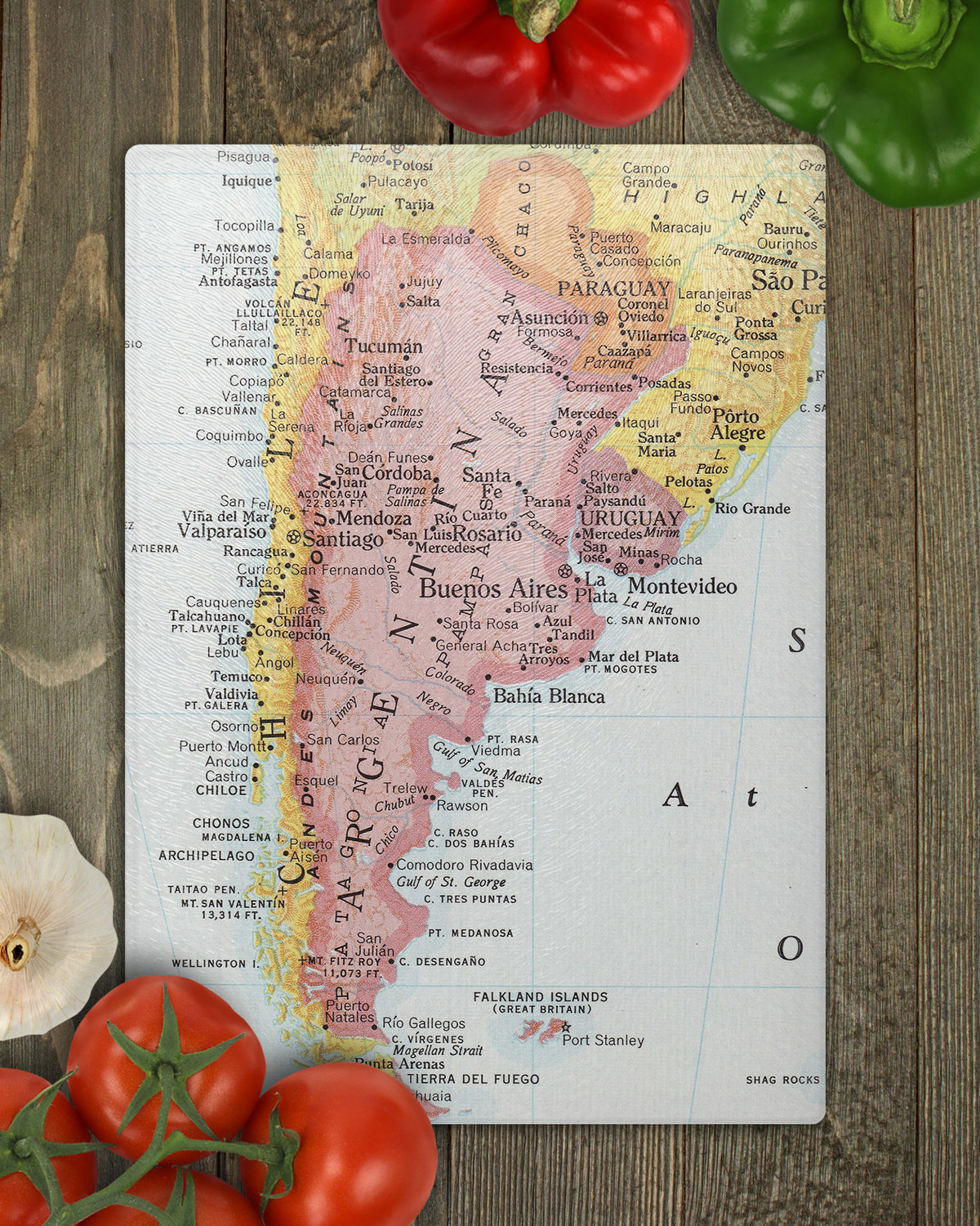 Argentina Vintage Map Glass Cutting Board | Travel Gift