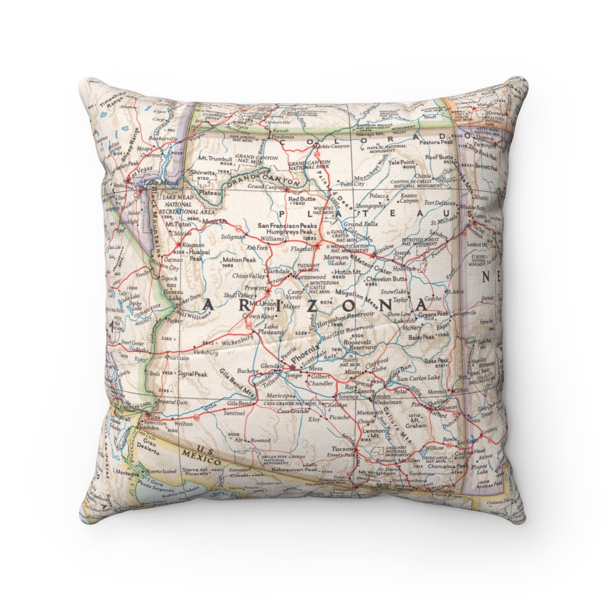Arizona vintage map throw pillow front view
