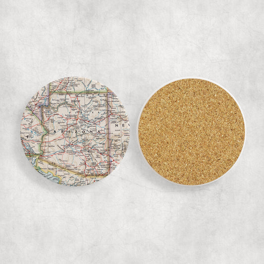 Arizona Map Coasters | Set of 4 Vintage Arizona Drink Coasters | Travel-Inspired Home Decor
