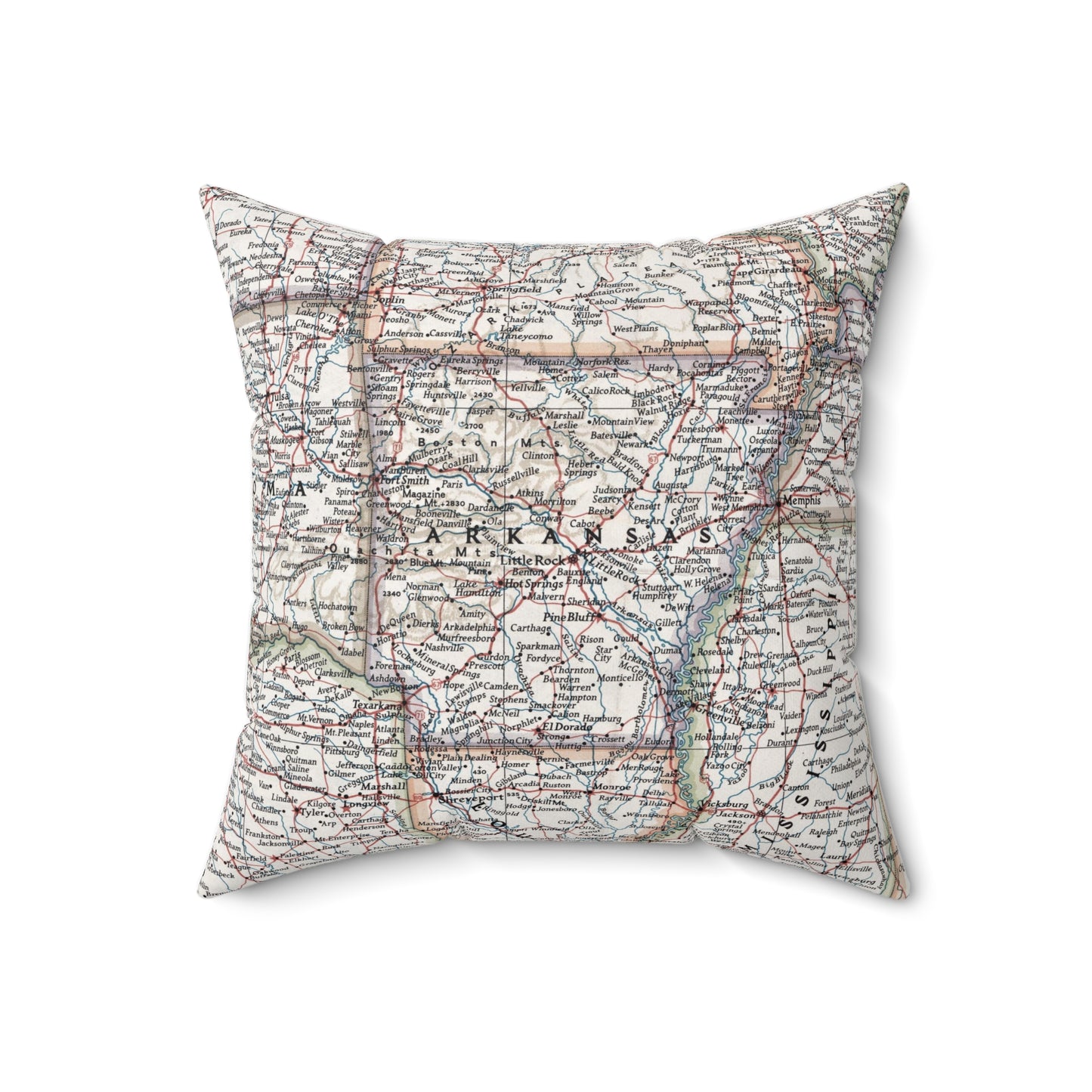 Arkansas vintage map throw pillow front view