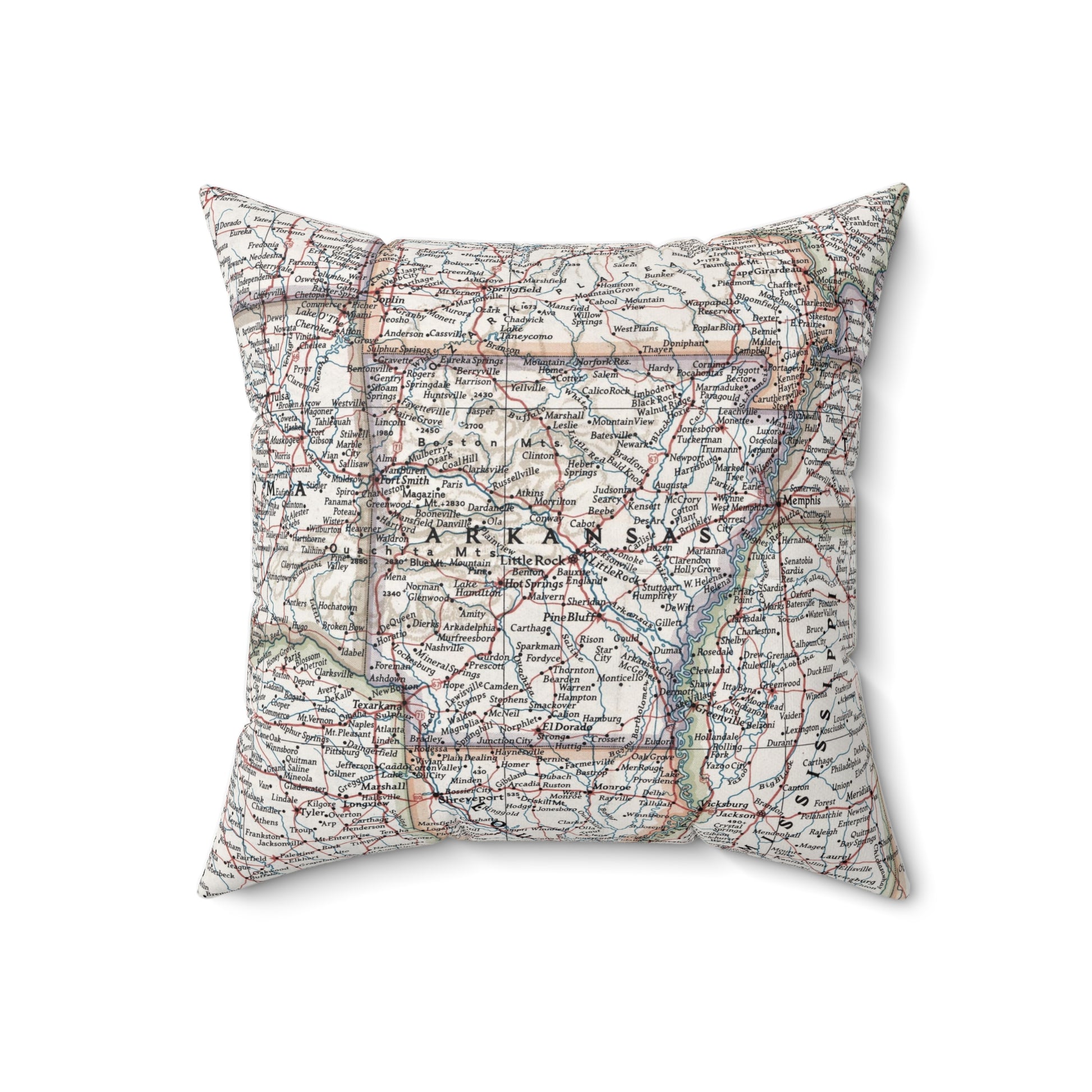 Arkansas vintage map throw pillow front view