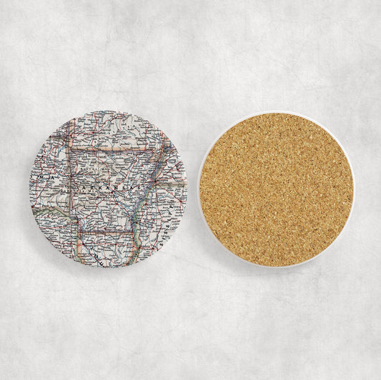 Arkansas Map Coasters | Set of 4 Vintage Arkansas Drink Coasters | Travel-Inspired Home Decor