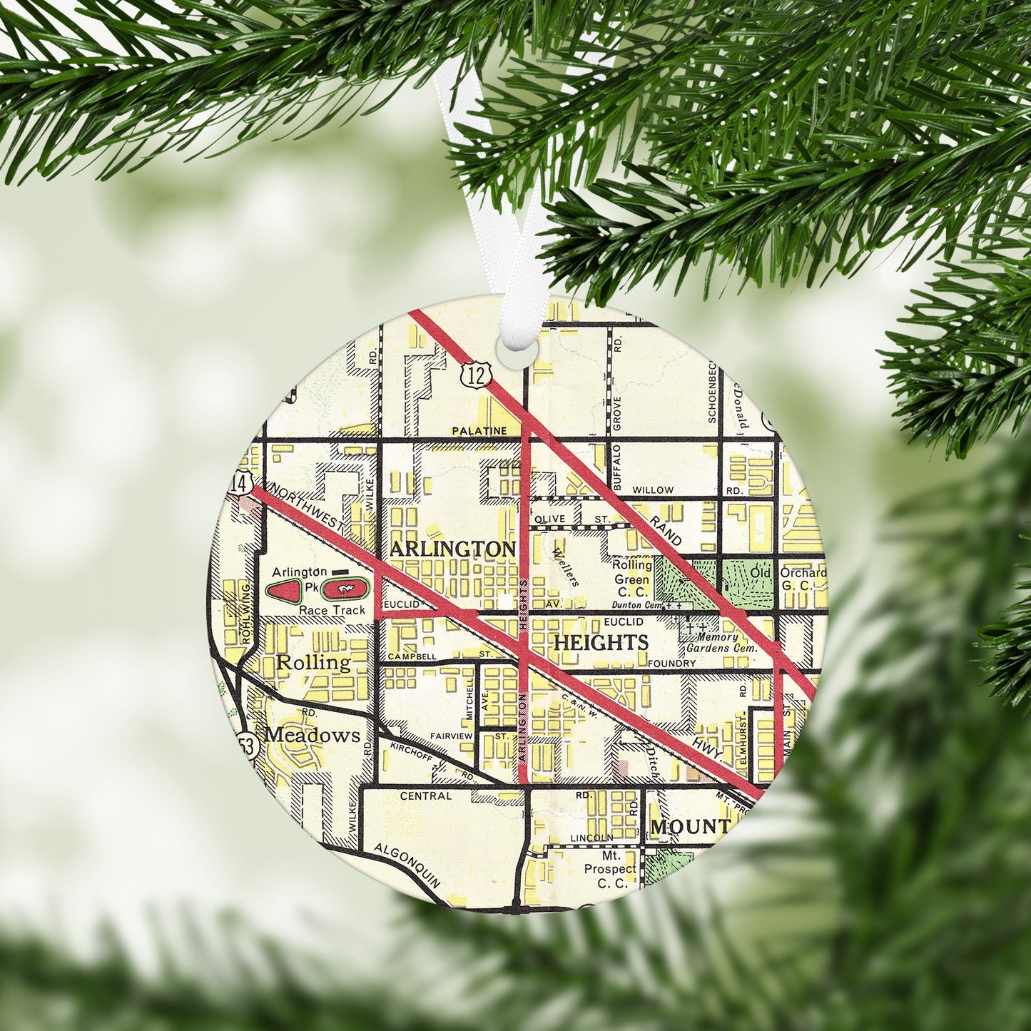 Arlington Heights Illinois Vintage Map Ornament