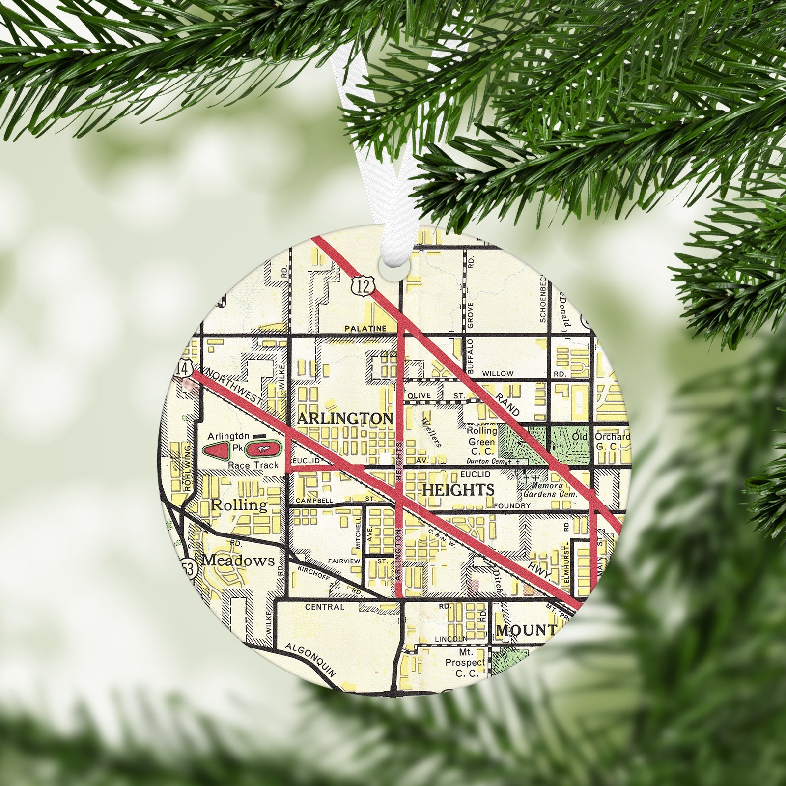Arlington Heights Illinois Vintage Map Ornament