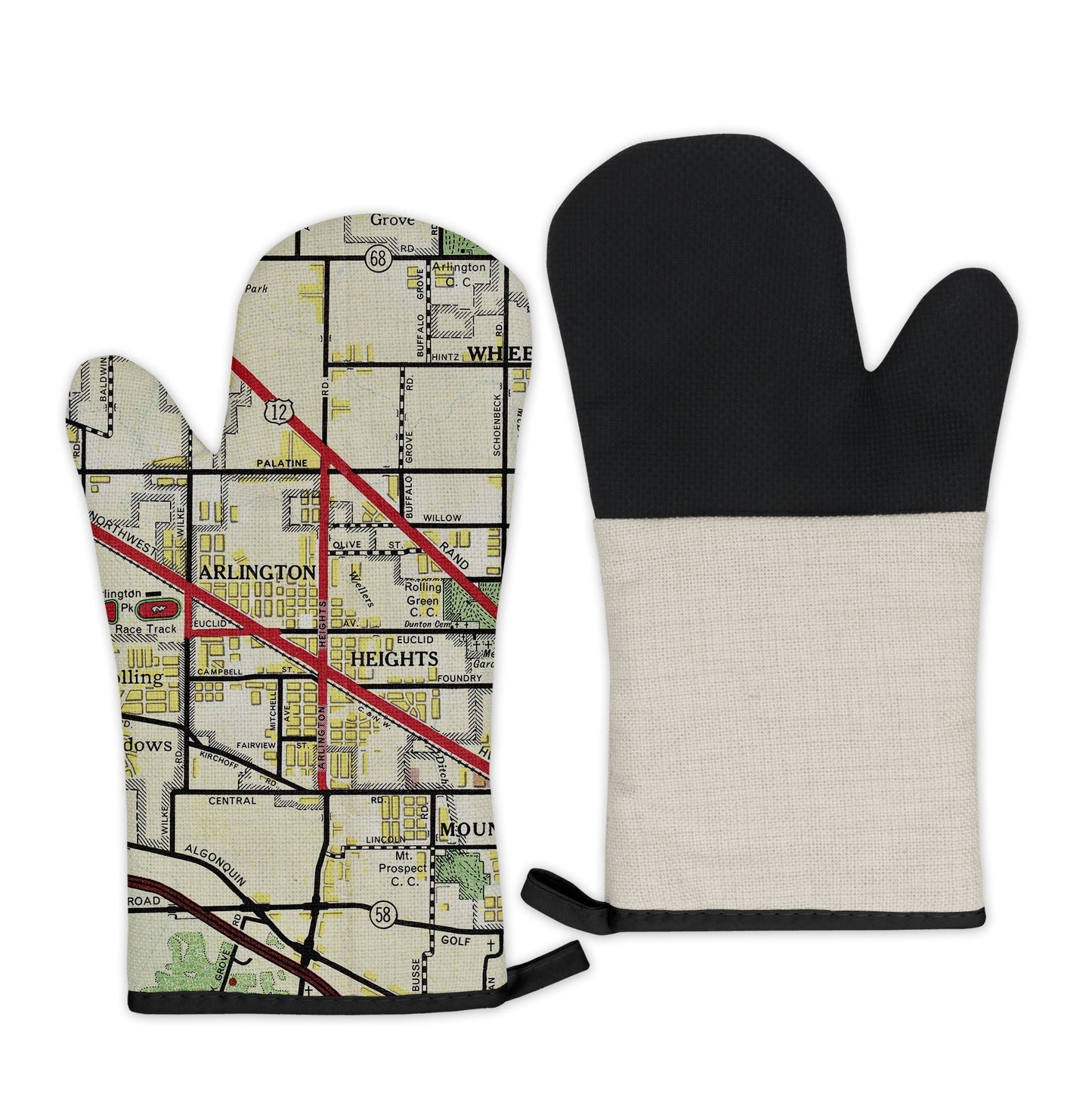 Arlington Heights, Illinois Map Oven Mitt | Vintage-Inspired Kitchen Gift