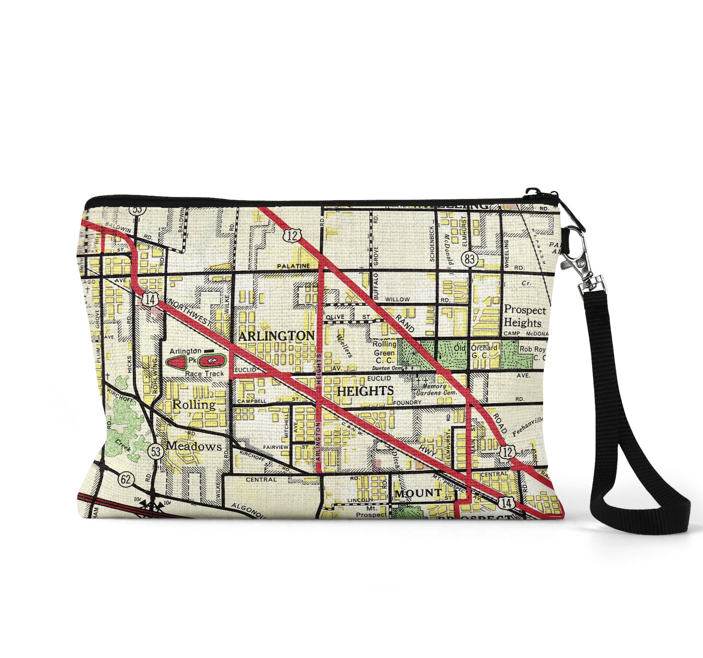 Arlington Heights Illinois map wristlet travel pouch