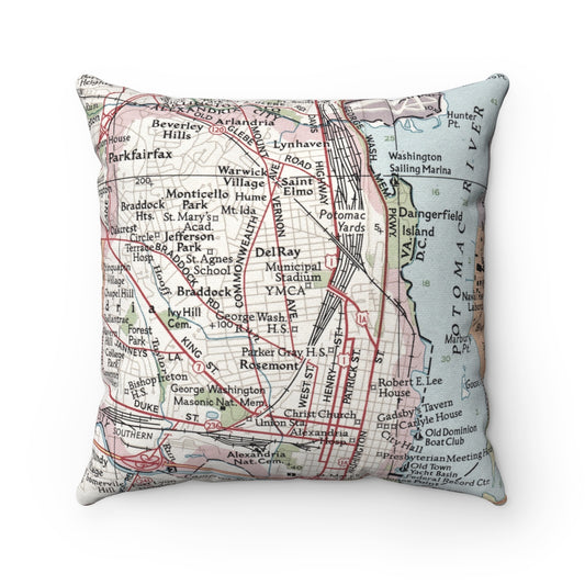 Arlington Virginia vintage map throw pillow front view