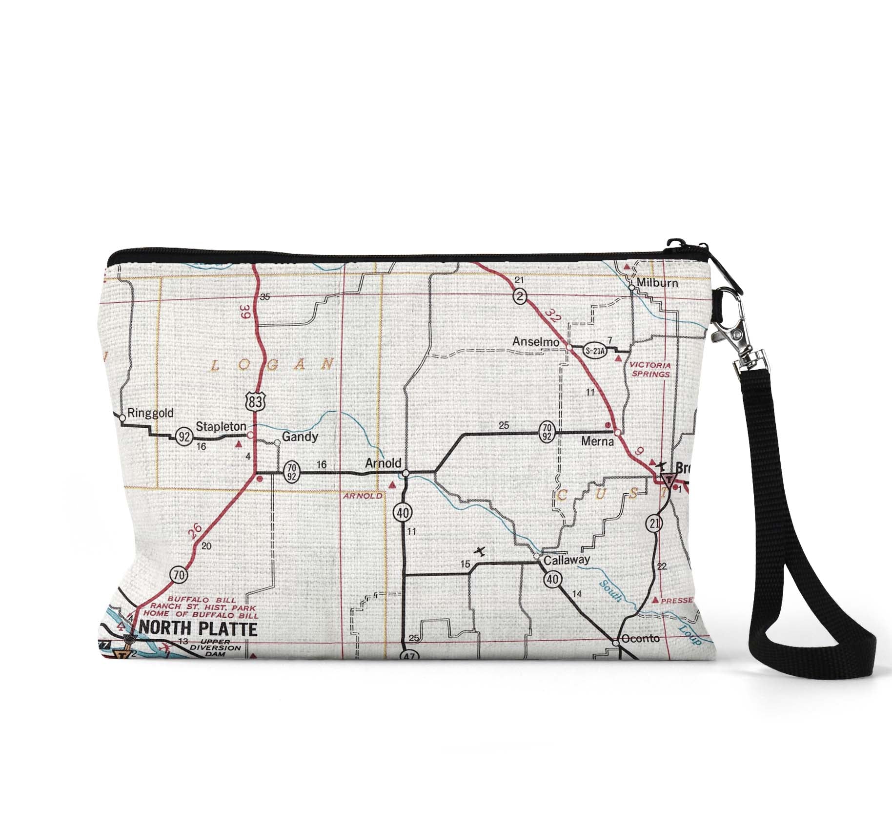 Arnold Nebraska map wristlet travel pouch