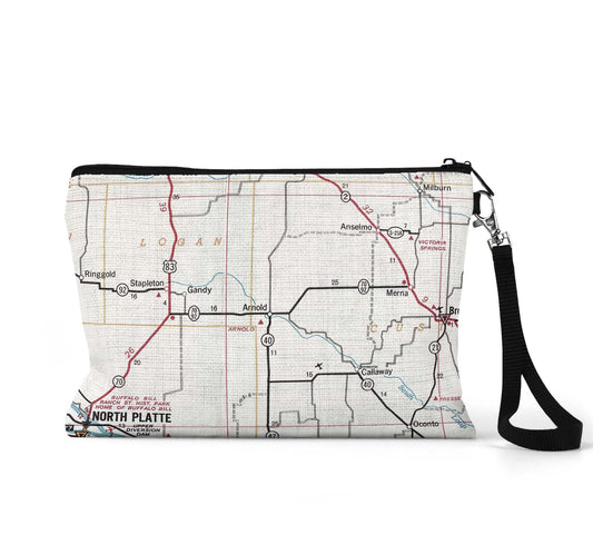 Arnold Nebraska map wristlet travel pouch