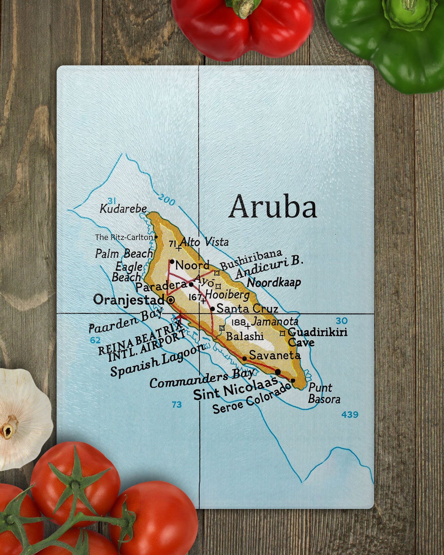 Aruba Vintage Map Glass Cutting Board