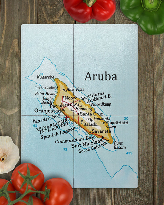 Aruba Vintage Map Glass Cutting Board