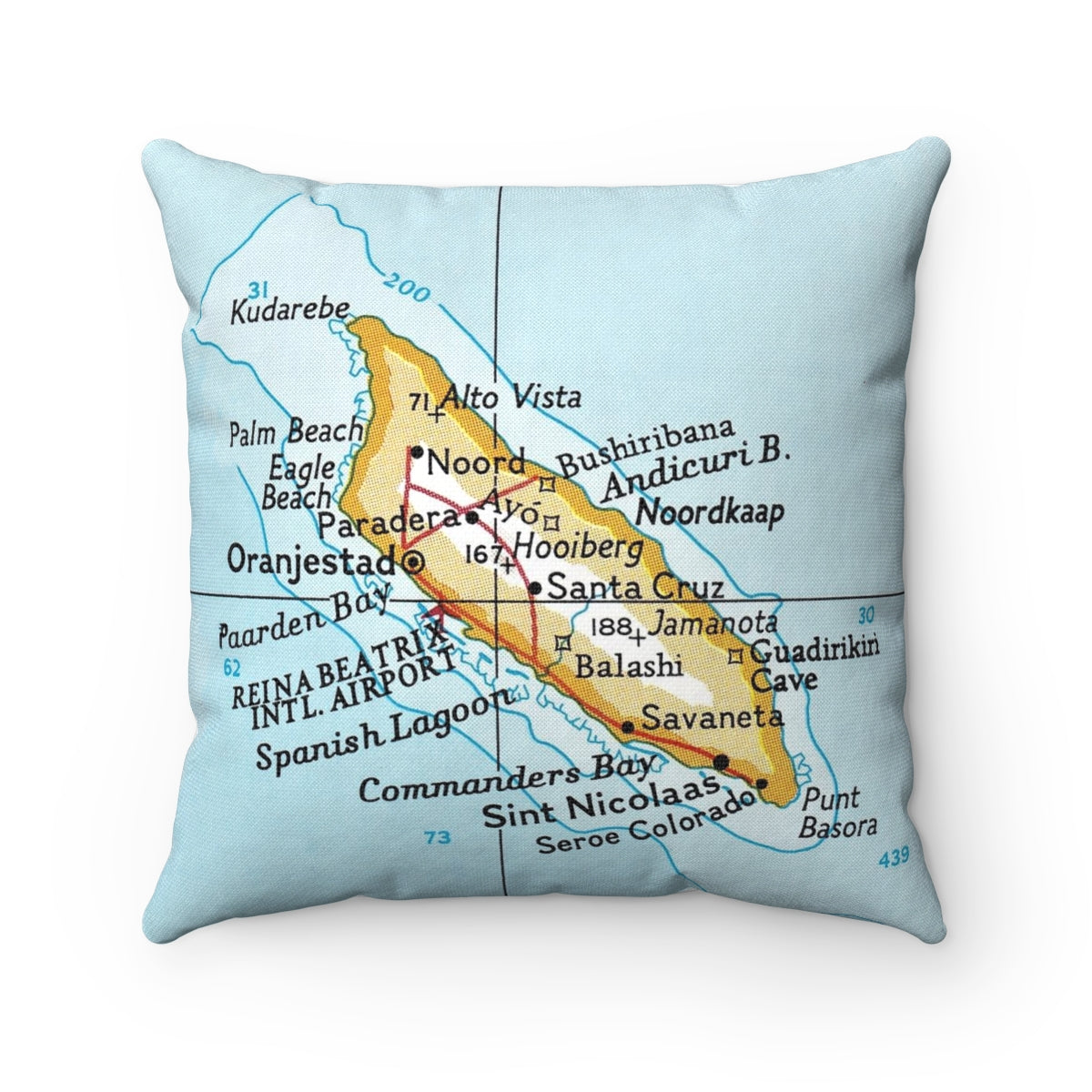 Aruba vintage map throw pillow front view