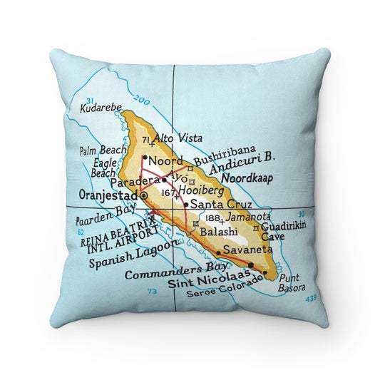 Aruba vintage map throw pillow front view