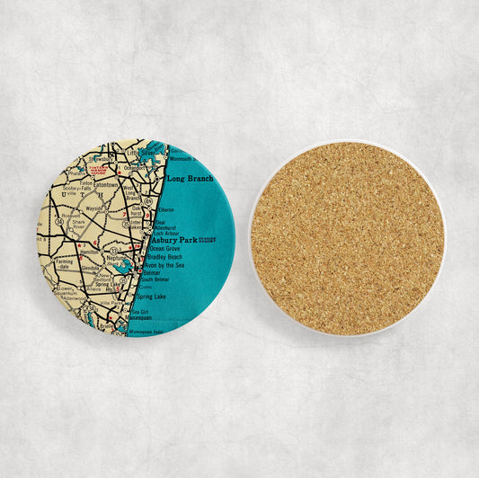 Asbury Park New Jersey Map Coasters | Set of 4 Vintage Asbury Park New Jersey Drink Coasters | Travel-Inspired Home Decor