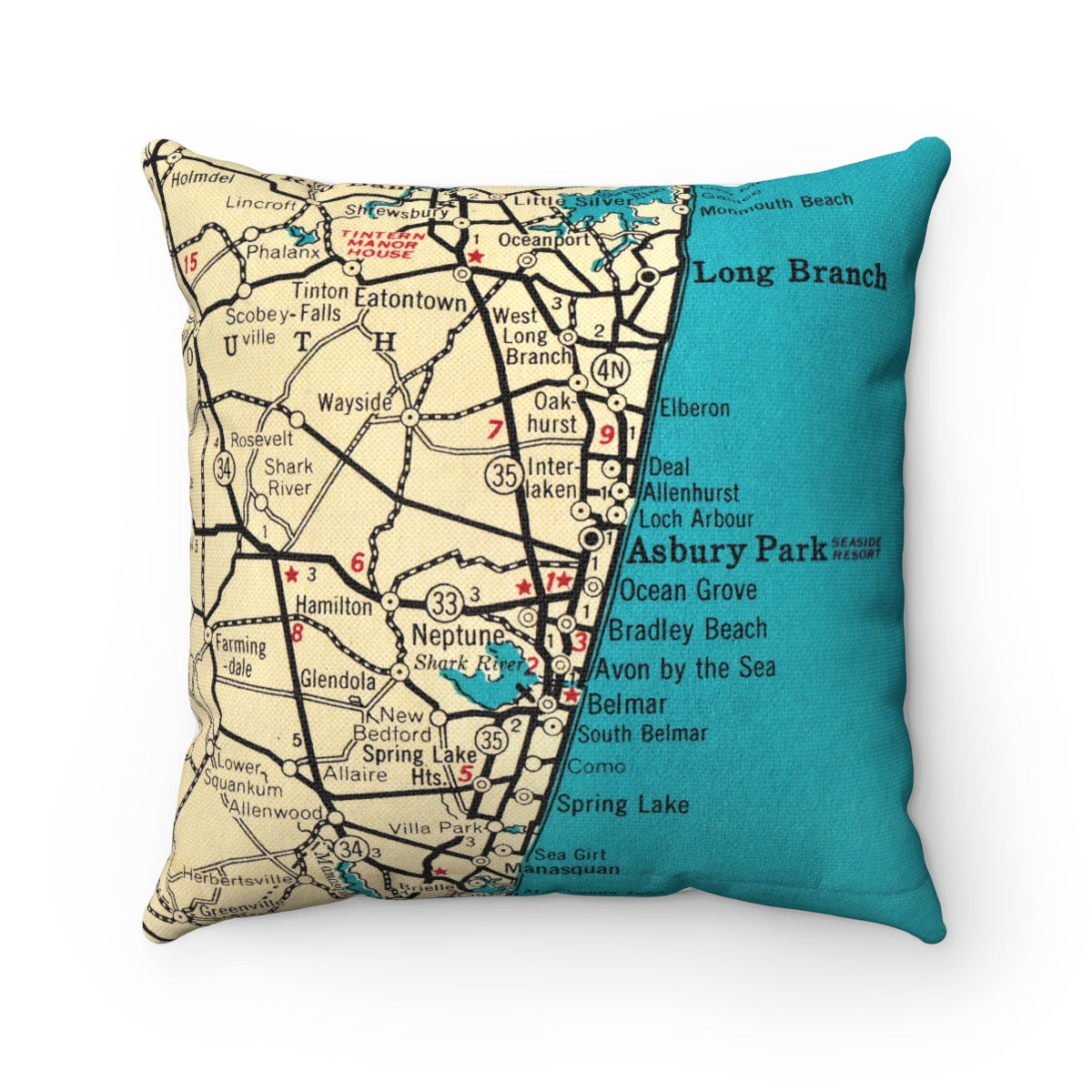 Asbury Park New Jersey vintage map throw pillow front view