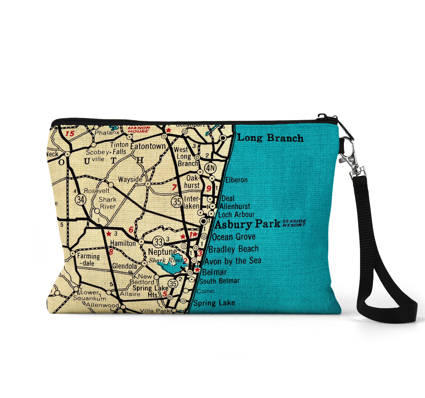 Asbury Park New Jersey map wristlet travel pouch