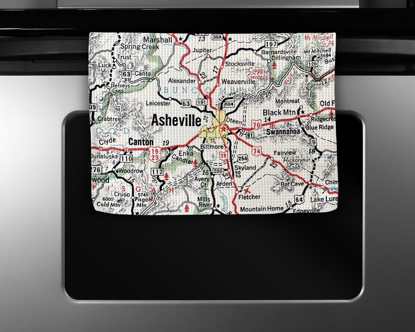Asheville North Carolina Map Tea Towel | Waffle-Weave Kitchen Towel Gift